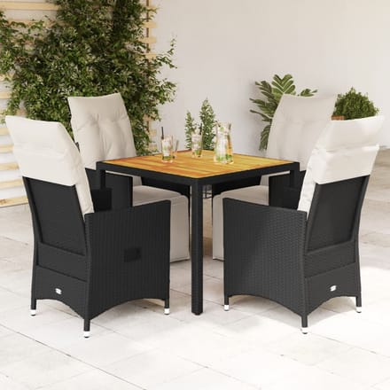 vidaXL - 5-delige - Tuinset - met - kussens - poly - rattan - zwart