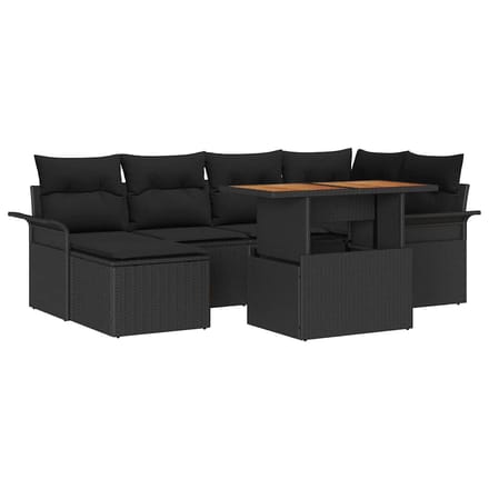 vidaXL - Tuinbank - Set - 7 - st - Zwart - poly - rattan