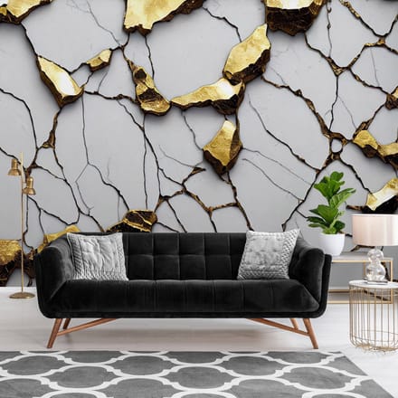 Fotobehang - Goud - Grijs - Structuur - Vliesbehang - (254 x 184 cm)