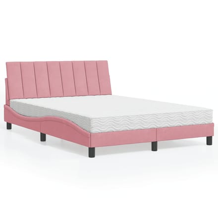 vidaXL - Bed - met - matras - "Hanko" - fluweel - roze - 140x200 - cm