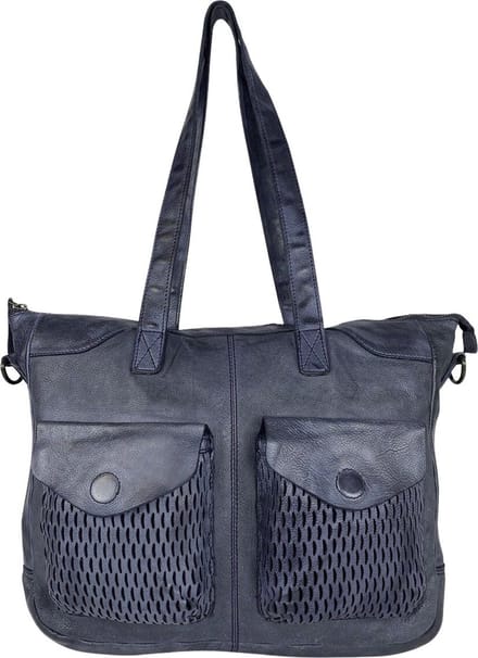Tassen Dames - Schoudertas - Handtas - Grote Tas - Gewassen Leer - Donkerblauw