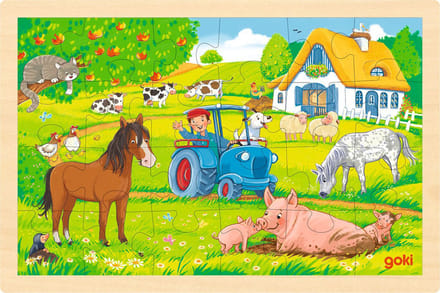 GOKI Puzzel - Boerderij - 24 Stukjes - 30X20X0,8Cm - Hout - 3 Jaar