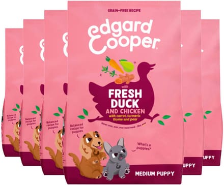 Edgard & Cooper Hondenvoer Droog Puppy Eend & Kip Medium - 6 x 1 kg - Voordeelverpakking