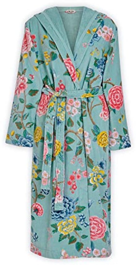 Hooded Velour Bathrobe with Flower Patterns