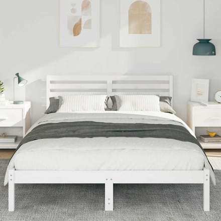 vidaXL - Bedframe - met - hoofdeinde - Wit - 140 - x - 210 - cm - Massief - grenenhout