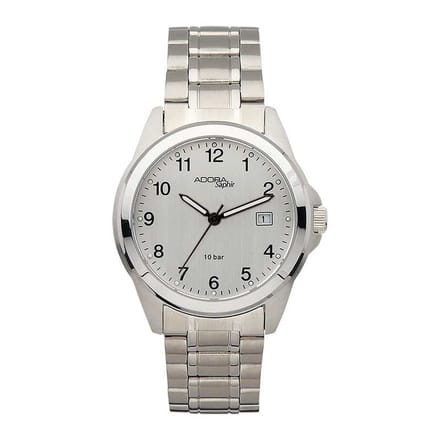 Adora herenhorloge zilverkleurig met saffier glas met datum