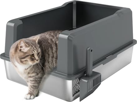 PawHut kattenbak - 71x50,8x35,5cm - roestvrij staal - grijs