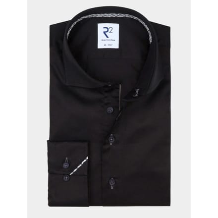R2 Overhemd Twill Zwart - Maat 46 - Heren - Overhemden Formeel