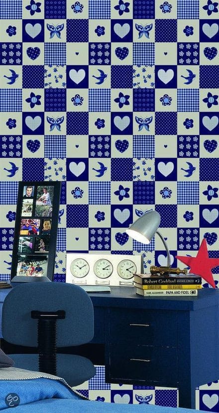 Dutch Wallcoverings Papierbehang - Kinderbehang - Patchwork - Blauw