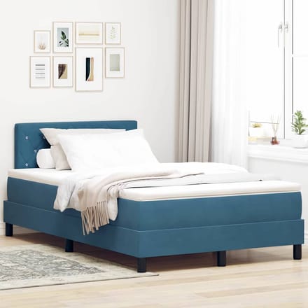 vidaXL - LED - Box - Spring - Bed - Donkerblauw - 120 - x - 200 - cm - Fluweel