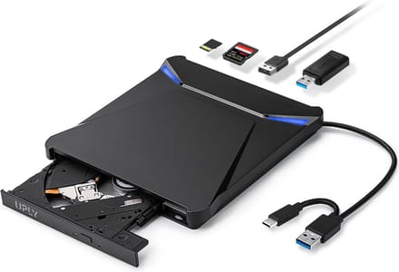 UPLY Externe DVD Speler - Windows en Mac - USB C en USB 3.0 - Externe DVD Speler voor Laptop - Externe DVD Speler en Brander - CD