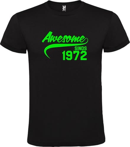 Zwart T-shirt ‘Awesome Sinds 1972’ Neon Groen Maat M