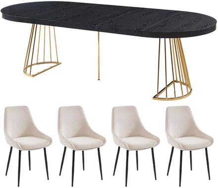 Vente-unique Set van tafel FIRELA + 4 stoelen MASURIE - Zwart en crèmewit