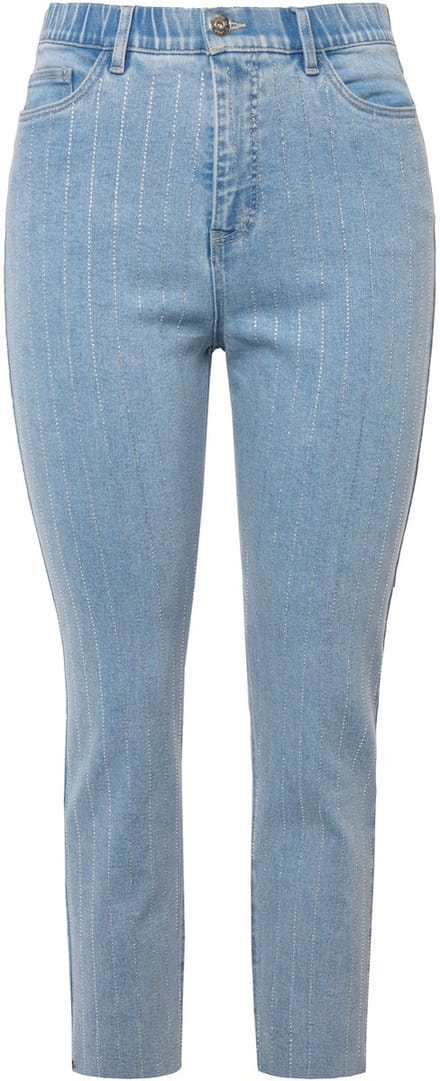 Studio Untold - Dames - Mom jeans hoge taille glitterstrepen 5-pocket - Licht blauw denim - Maat 56