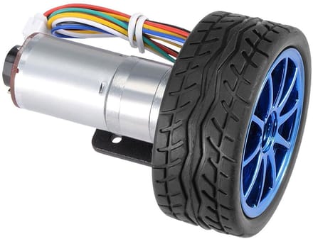 Encoder Motor met Beugel - Motor met Wiel - Robotica Toepassingen - Slijtvaste Constructie - 65 mm Wiel - Zilver