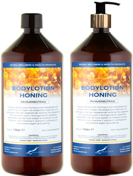 Bodylotion Honing 1 Liter - met gouden pomp - set van 2 stuks