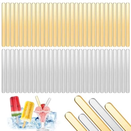 60 acrylic ice cream sticks, creative and durable, reusable ice cream sticks for homemade popsicles, gold and silver.