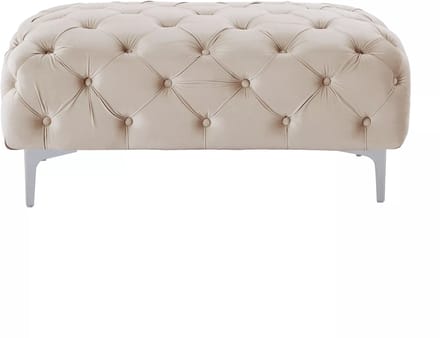 Vente-unique Chesterfield-poef van beige velours EDWINA