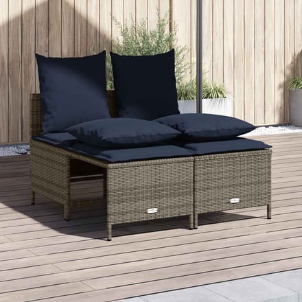 vidaXL - 4-delige - tuinbankset - met - kussens, - grijs - polyrotan