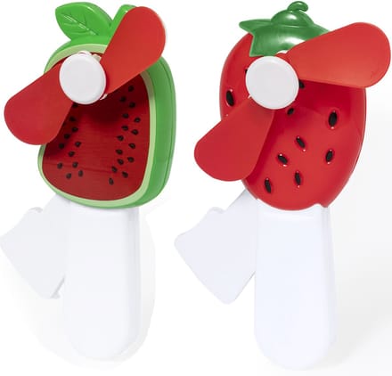 Mini ventilator/handventilator - 2x stuks - meloen/aardbei - verkoeling - festival/zomer