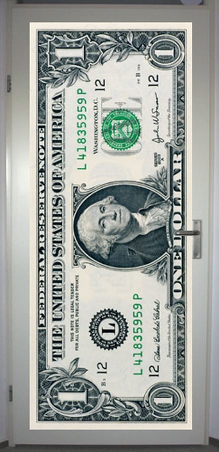 Deurposter 'One dollar' - deursticker 75x195 cm - recto