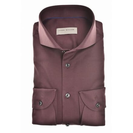 John Miller Overhemd Slim Solid Color Cutaway Collar Cotton Tricot Donker Rood / male