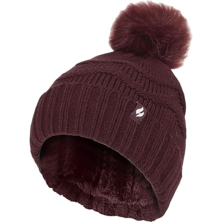 Heat Holders Dames Winter Bont Pom Pom Beanie Muts - Wijn