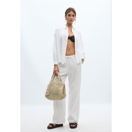 Stradivarius Rechte broek met linnenlook  Ecru L