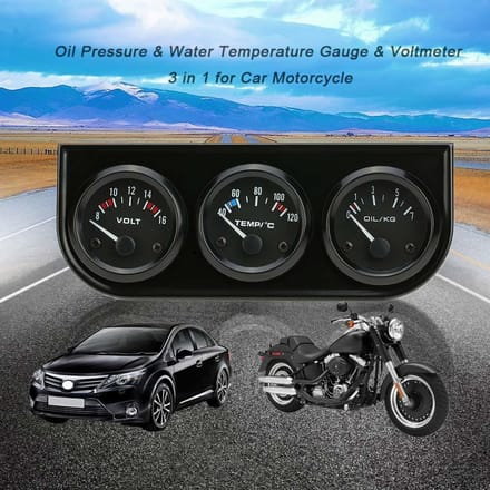 52 mm elektronische drievoudige meterkit oliedruk watertemperatuurmeter voltmeter 3 in 1 autometer zwart