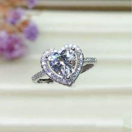 Schitterende Zilveren Ring - met Hartvormige - Lab Diamant van 1 Karaat â€“ Certificaat van AGL â€“ One Size