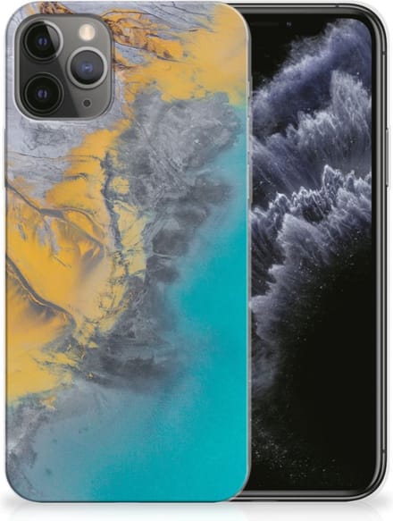 Apple iPhone 11 Pro TPU Siliconen Hoesje Marble Blue Gold