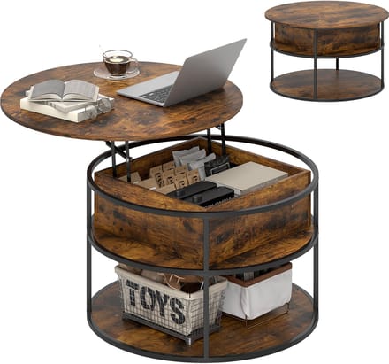 HOMCOM Coffee Table-Spanplatte, Stahl-80L x 80B x 47-61,5H cm-Braun