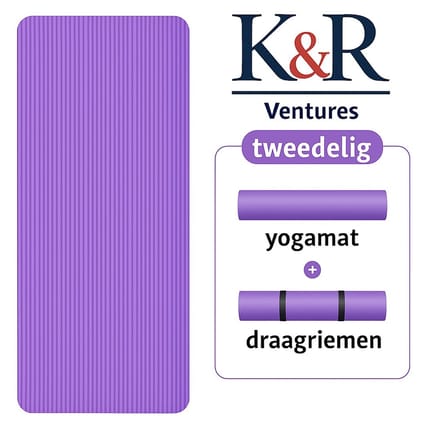 K&R Ventures Yogamat - 185 x 61 x 1 cm - Met draagriem - Paars
