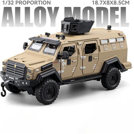 1:32 Dongfeng Mengshi Sabertooth Speelgoed Auto Legering Diecast Model Trailerhaak Uitschuifbaar Geluid Licht Pull Back Gepantserde Voertuigen Cadeau gray