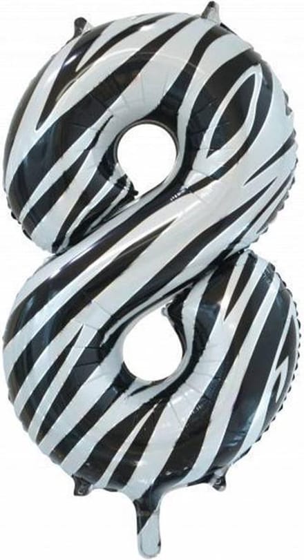 Folieballon Cijfer 8 Zebraprint 86 cm