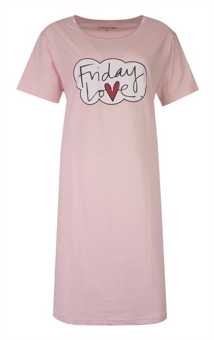 Temptation Dames Bigshirt - Friday Love Print - Licht Roze - Maat M