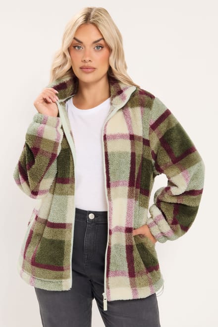 Yours Kakigroen Geruite Fleece Met Ritssluiting Size 48