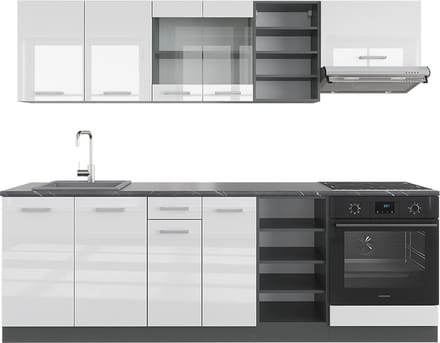 Vicco R-Line Complete keukeneenheid – 240 cm, WB Antraciet Wit hoogglans/antraciet