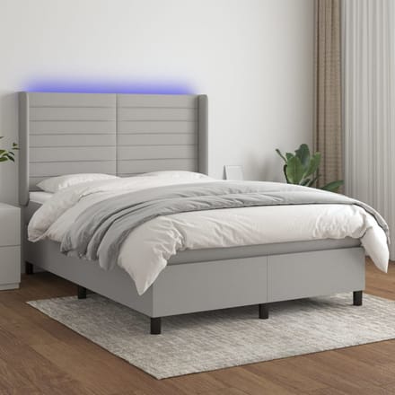 vidaXL - Boxspring - met - matras - en - LED - stof - lichtgrijs - 140x200 - cm