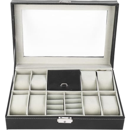 Horloge Sieradendoos 8 Sleuven Horlogedoos Etui 2 Compartimenten Ring Afsluitbaar PU Leer Horloge Opbergdoos gray