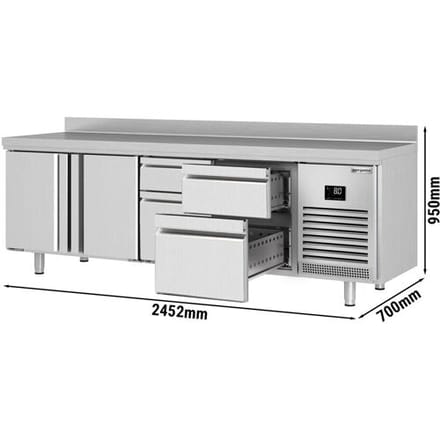 GGM Gastro Kühltisch Premium PLUS - 2452x700mm - mit 2 Türen - 4 Schubladen - mit Aufkantung