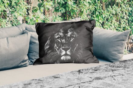 Buitenkussens - Leeuw - Dieren - Zwart - Wit - 60x40 cm - Weerbestendig