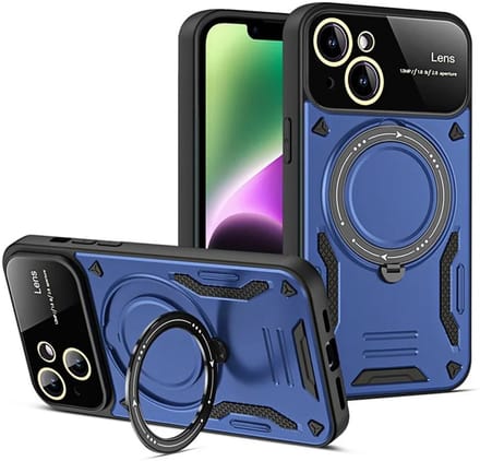 Cityhoesje - iPhone 15 - Magnetic - Ring Holder Kickstand - Protective - Backcase - Blauw