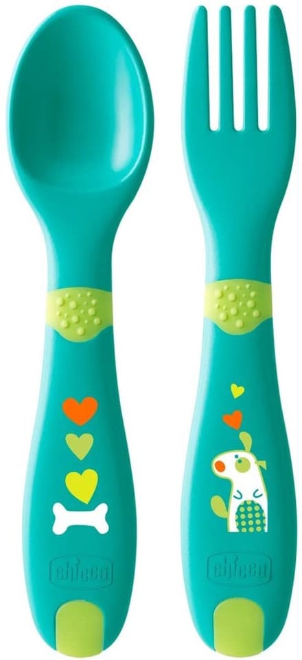 Chicco Bestek Lepel En Vork Junior 16 Cm Groen 2-delig