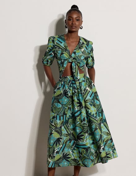 Midi-rok met tropisch bladpatchwork