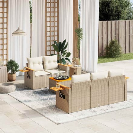 vidaXL - 6-delige - Loungeset - met - kussens - poly - rattan - beige