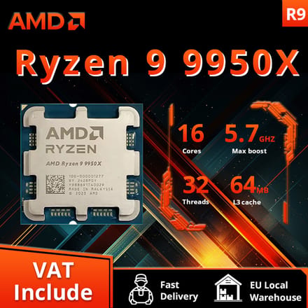 AMD Ryzen 9 9950X 16-core CPU, 5,7 GHz Max Boost, 64 MB L3-cache, AM5 socket, DDR5, 170 W TDP, R9 9000-serie zonder ventilator