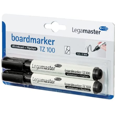 Viltstift Legamaster TZ 100 whiteboard rond 1.5-3mm zwart blister à 2 stuks