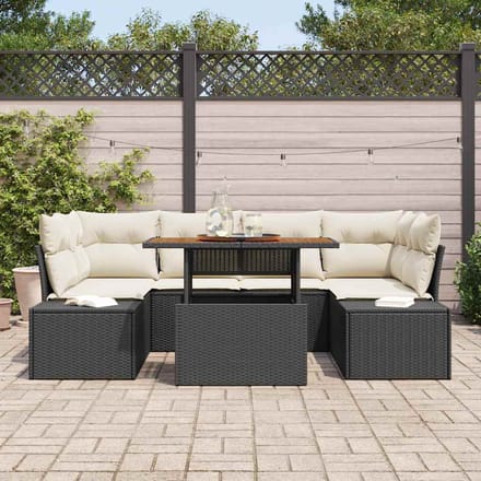 vidaXL - Tuinbank - Set - 7 - st - Zwart - poly - rattan