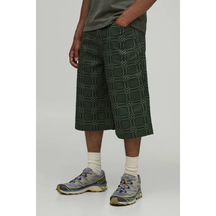 Baggy Longline Geruit Twill Short | Khaki | Size 36